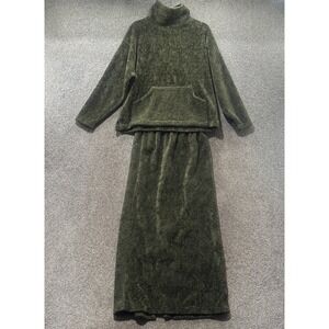 VTG USA Made Alps Green Fuzzy Fleece Skirt and Funnel Neck Sweatshirt Set M/L